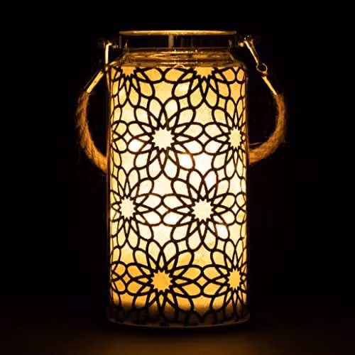 Shatchi Black Floral Etched Glass Christmas Jar Table Lamp with LED Fairy Lights, H 20 cm x W 10 cm x D 10 cm – 1