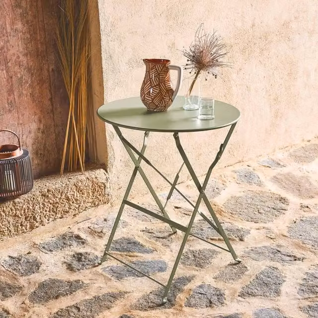 sweeek Folding Metal Bistro Garden Table in Matt Green, Diameter: 60 cm – 1