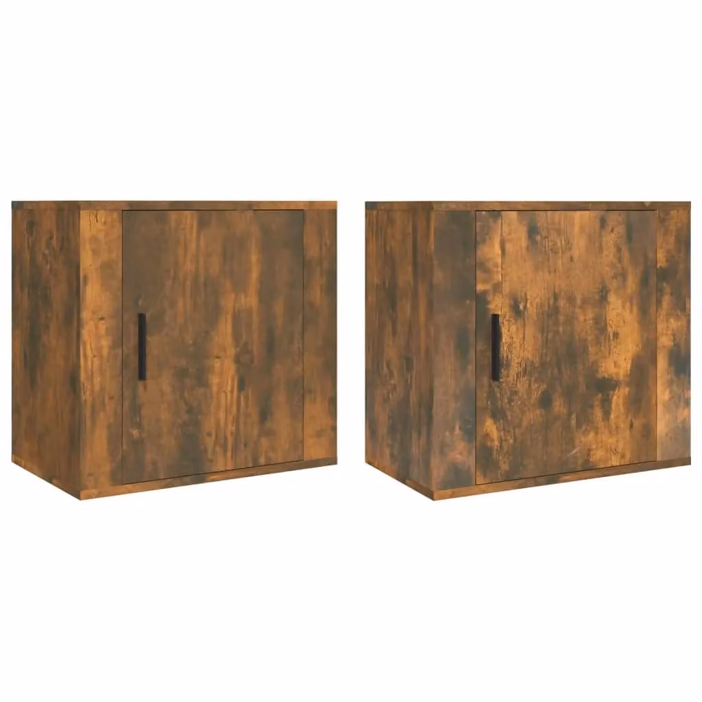 Berkfield Home Set of 2 Wall-mounted Bedside Cabinets in Smoked Oak Brown, W/D/H: 50 x 30 x 47 cm – 1