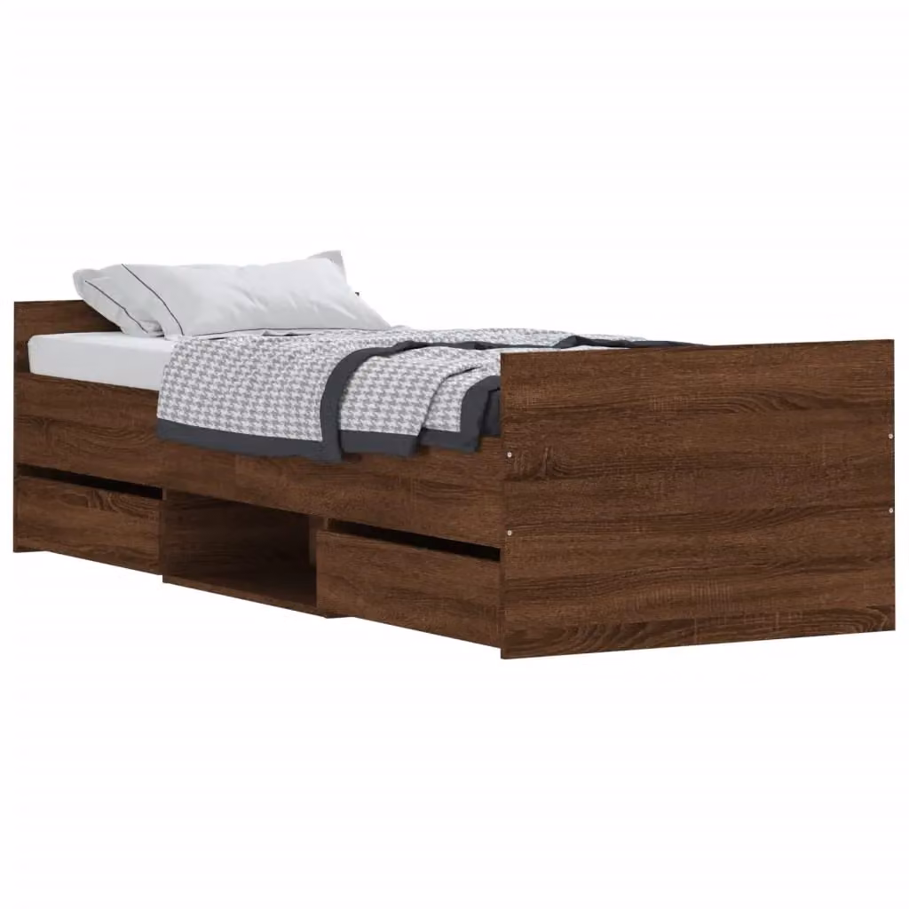 Berkfield Home Small Single Bed Frame with Headboard and Footboard in Brown Oak – 2
