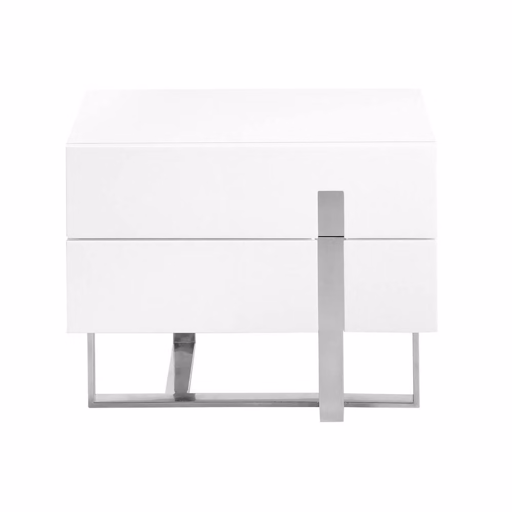 Angel Cerda White MDF Bedside Table with Chrome Plated Legs and Soft Close Drawers, W/D/H: 42 x 45 x 60 cm – 1