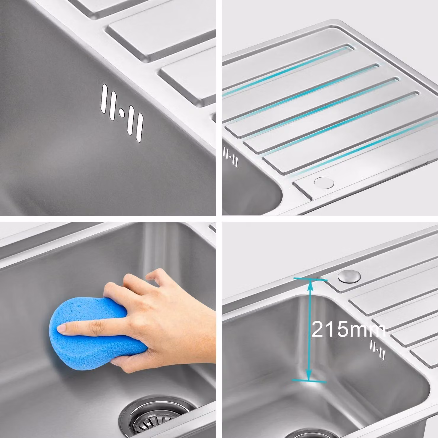 JASSFERRY Reversible Stainless Steel Kitchen Sink with Drainer in Silver – 3