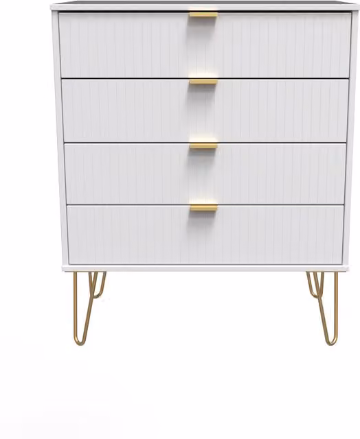 2 U Bexley 4 Drawer Chest in White and Gold with Metal Accents