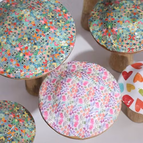 Serenityy Medium Multicolour Floral Wooden Mushroom Tabletop Garden Sculpture – 2