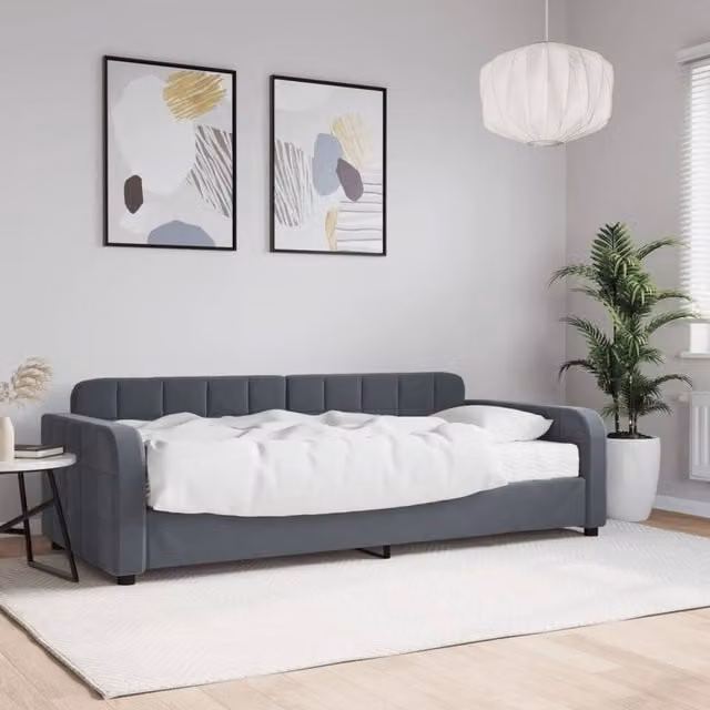 Berkfield Home Velvet Daybed with Mattress in Grey, W/D/H: 90 x 190 cm – 1