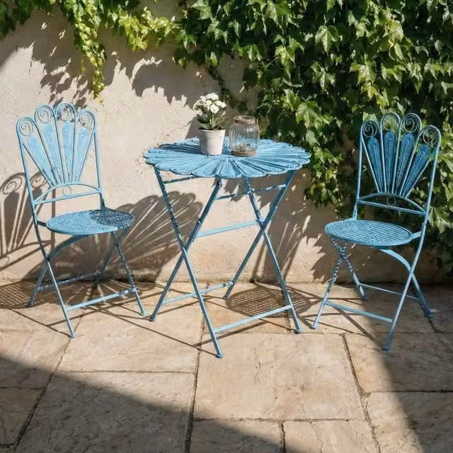 Wyld Haus Prestige Peacock Folding Garden Chairs Set of 2 Blue Floral Metal Frame – 1