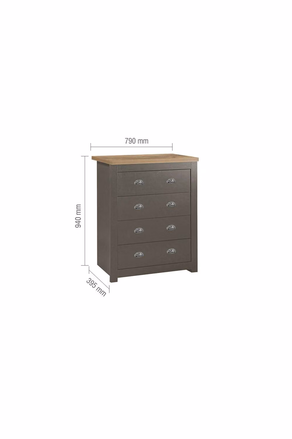 Birlea Highgate 4 Drawer Chest in Dark Grey and Oak Effect – 3