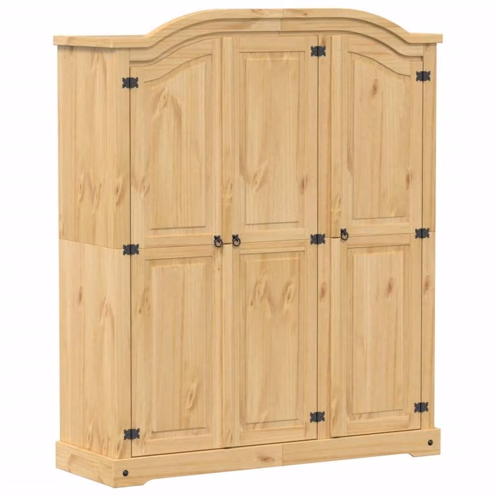 Berkfield Home Corona Wardrobe in Brown Solid Pine, W/D/H: 151.5 x 52 x 186 cm