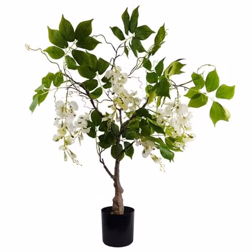 Leaf Design UK White Realistic Artificial Wisteria Bush Tree, Height: 90 cm