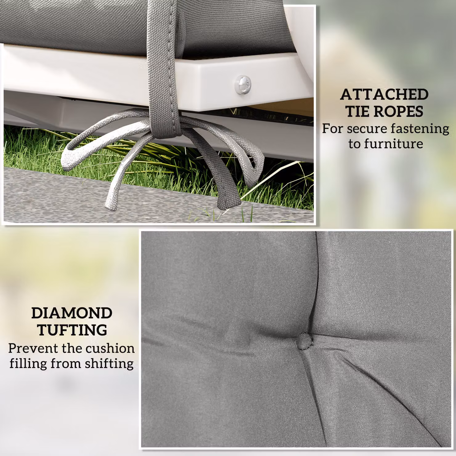 Outsunny 2 Seater Bench Pad with Back and Ties, Light Grey, W: 98 cm x H: 100 cm – 4