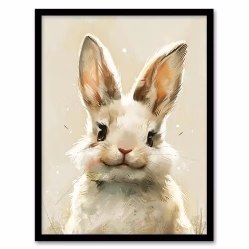 Artery8 Happy Smiling Bunny Rabbit Framed Wall Art Print for Nursery and Kids Bedroom, W: 21.0 cm, H: 29.7 cm – 1