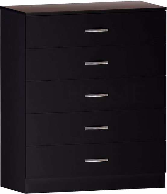 Havendro 5 Drawer Chest in Black Matt MDF with Metal Handles – 1