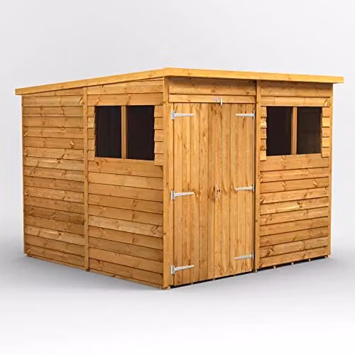 Powersheds Premium Pent Overlap Wooden Shed in Brown with Double Doors, Window and Floor, W/D/H: 260.38 x 202.8 x 243.84 cm – 1