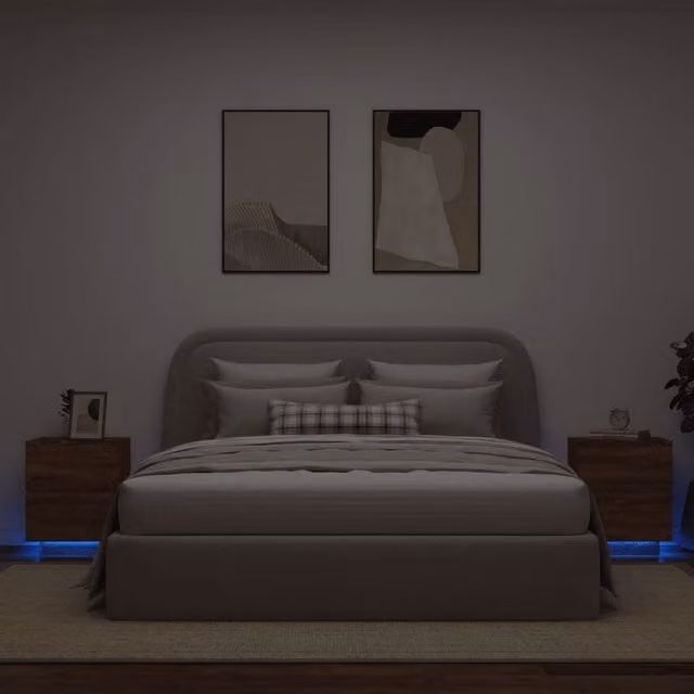 Berkfield Home Set of 2 Modern Brown Oak Bedside Cabinets with Integrated LED Lighting