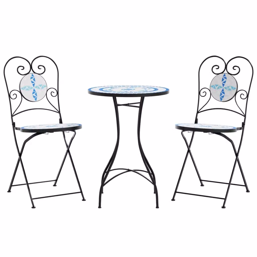 Berkfield Home Mosaic Bistro Set in Blue and White Ceramic and Metal – 2