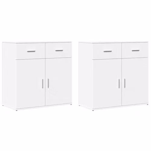 vidaXL Set of 2 Modern White Sideboards in Engineered Wood, W/D/H: 79 x 38 x 80 cm