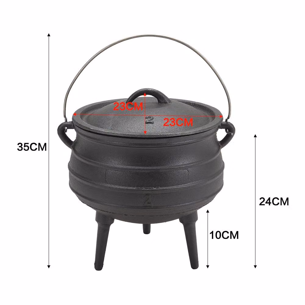 Living and Home 6L Black Cast Iron Potjie Pot Casserole with Lid and Legs for Outdoor Cooking – 2