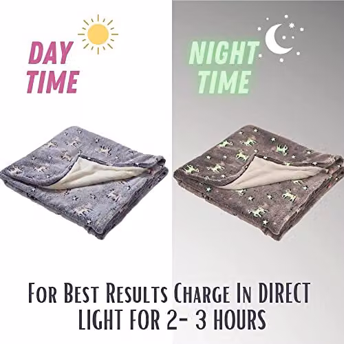 Just Essentials Glow In The Dark Unicorn Reversible Fleece Blanket, Purple and White, W/D/H: 125 x 170 cm – 2