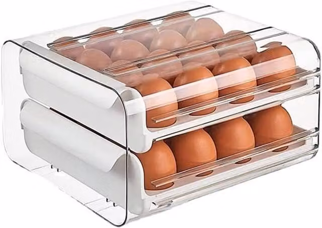 VOGREX Clear Double Layer 32 Egg Dispenser Fridge Storage Tray in White – 1