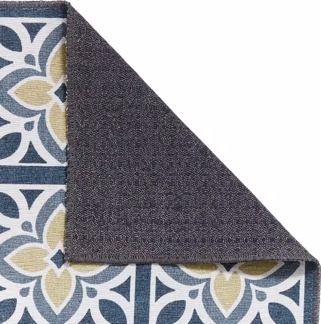 Terrys Vintage Flat Weave Washable Kitchen Rug in Grey and Yellow
