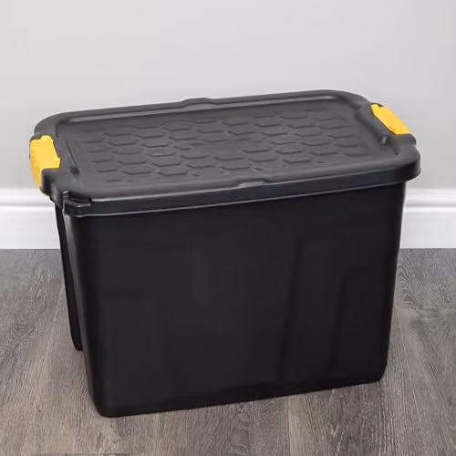 Samuel ALEXANDER 2 x 60L Heavy Duty Lockable and Stackable Plastic Storage Tubs with Clips in Black and Yellow, W/D/H: 40 x 40 x 40 cm – 2