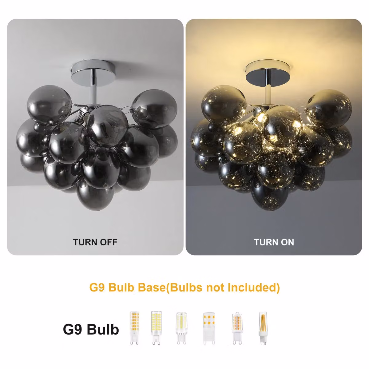 Garwarm Modern Sputnik 4 Light Glass Bubble Semi Flush Mount Ceiling Light, Black, Diameter: 40 cm – 7