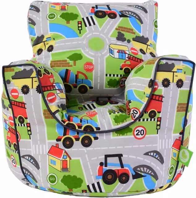 Bean Lazy Cotton Road Map Bean Bag Arm Chair for Toddlers, Multicolour, Small – 1
