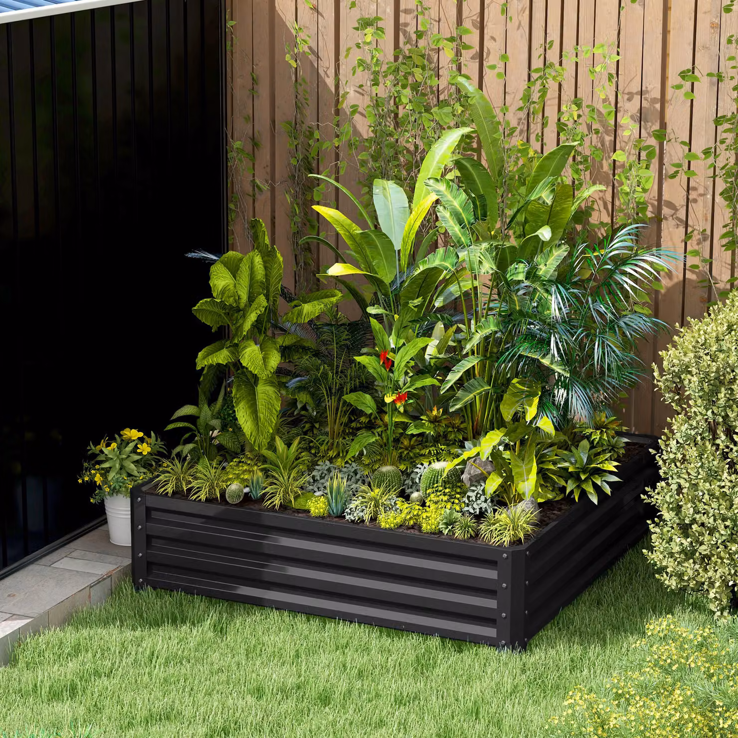 Outsunny Raised Garden Bed Box with Weatherised Steel Frame for Vegetables, Flowers and Herbs, Grey, W/D/H: 120 x 120 x 30 cm – 7