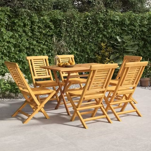 Berkfield Home Set of 6 Folding Garden Chairs in Brown Solid Teak Wood, W/D/H: 47 x 47 x 90 cm – 1