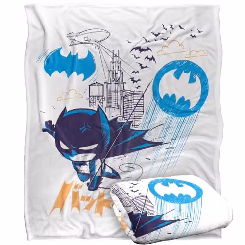 Warner Bros. Batman Chibi Kanji Swing Super Soft Fleece Throw Blanket, Multicolour, W: 152.4 cm x L: 152.4 cm – 1