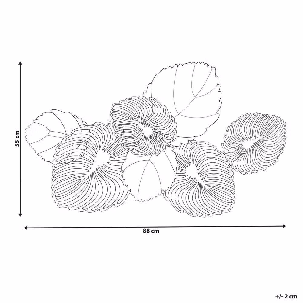 Wyld and Coco Gold and Blue Floral Metal Wall Sculpture with Leaf Design, W: 88 cm, H: 55 cm – 3