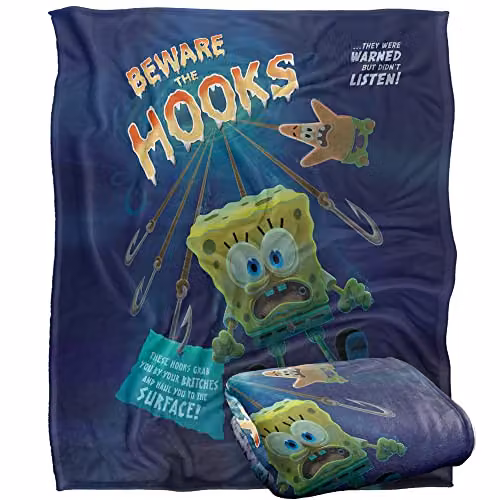 LOGOVISION Spongebob Beware The Hooks Super Soft Fleece Throw Blanket, Multicolour, W: 152 cm, D: 127 cm – 1