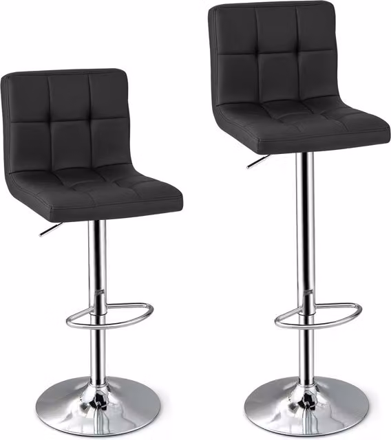 Costway Set of 2 Black PU Leather Counter Height Bar Stools