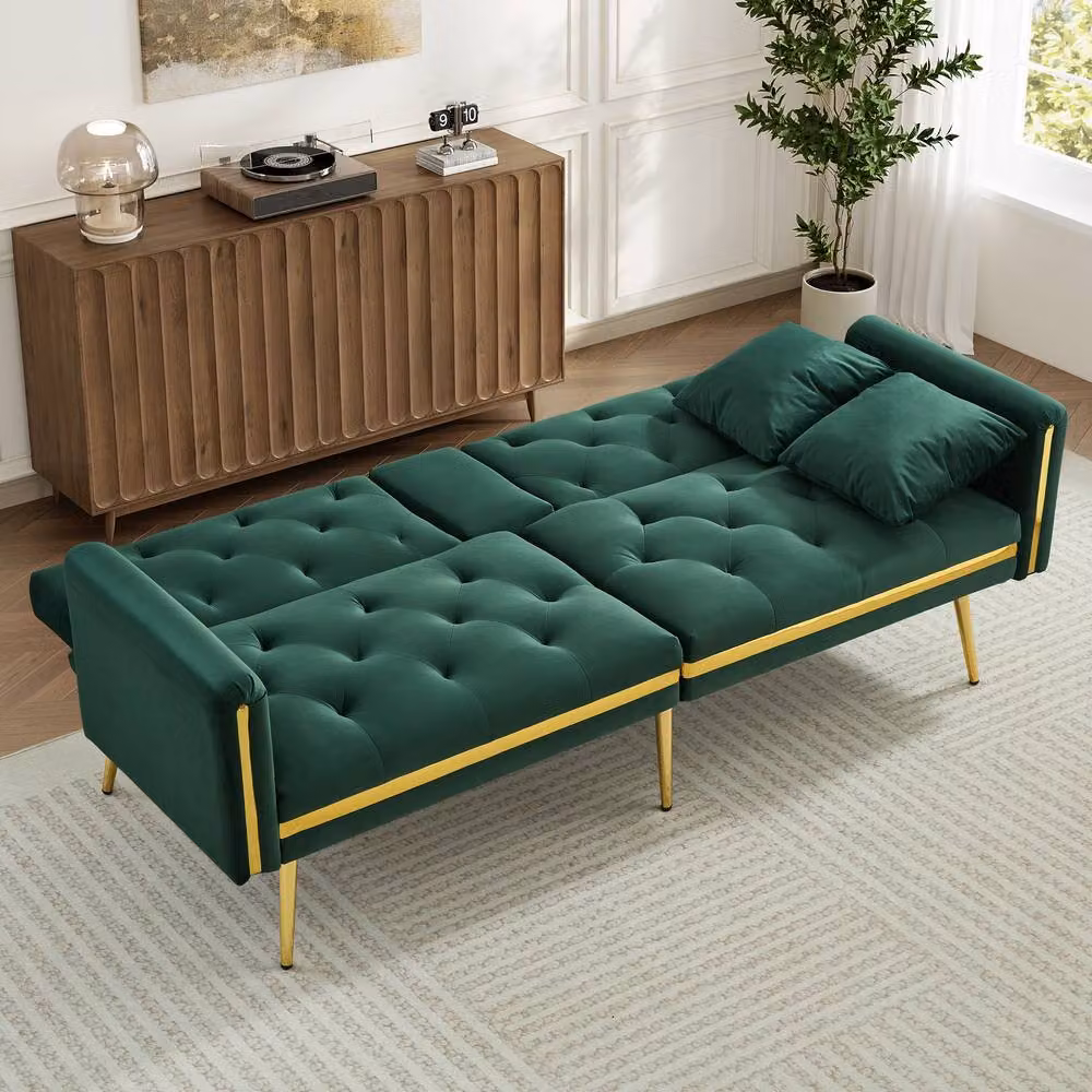 BTM Green Velvet Two Seater Sofa Bed with Adjustable Headrest and Cup Holders, W/D/H: 174 x 76 x 71.5 cm – 9