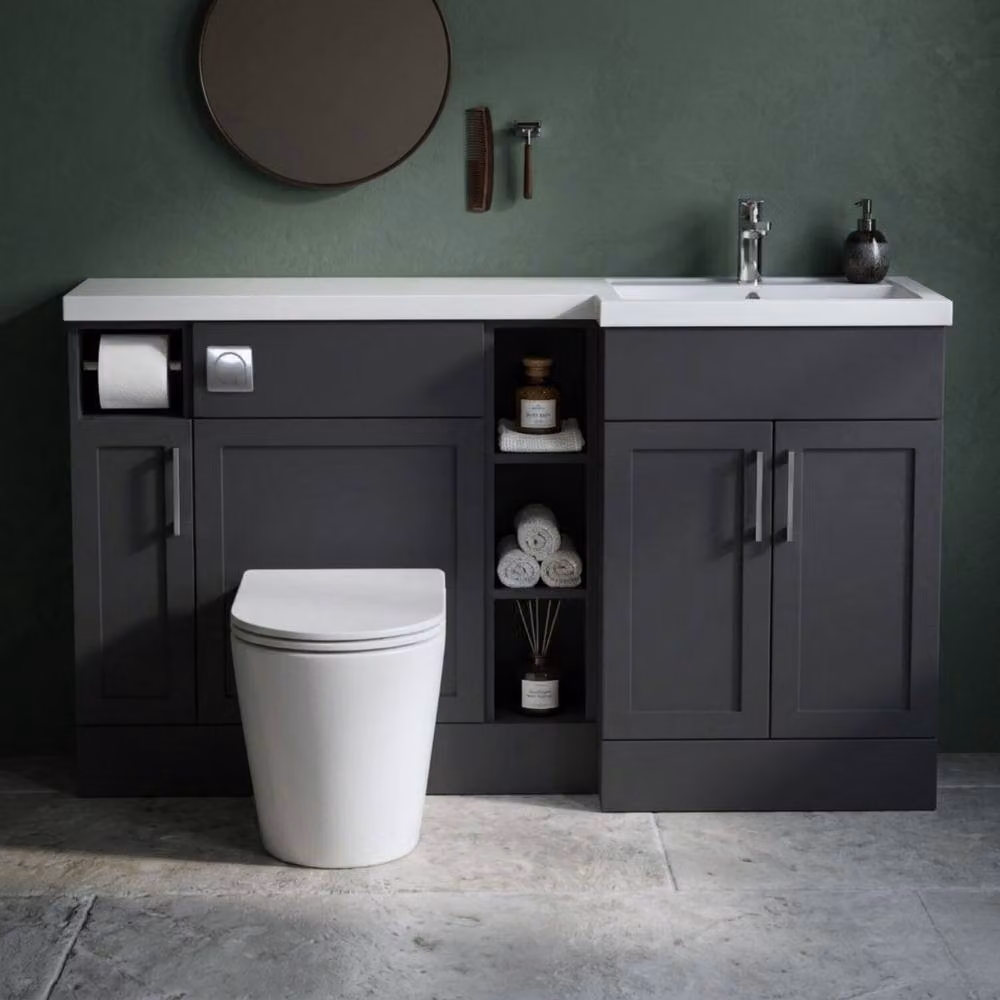 Balterley Pirehill Classic Corner Freestanding 3 Door Bathroom Vanity Unit with Open Shelf and Soft Close Doors, Anthracite Grey, W: 150 cm – 3