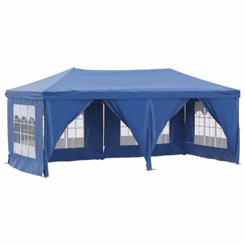 vidaXL Folding Party Tent with Sidewalls and Windows, Blue and Silver, W: 6 m, D: 3 m, H: 2 m – 1