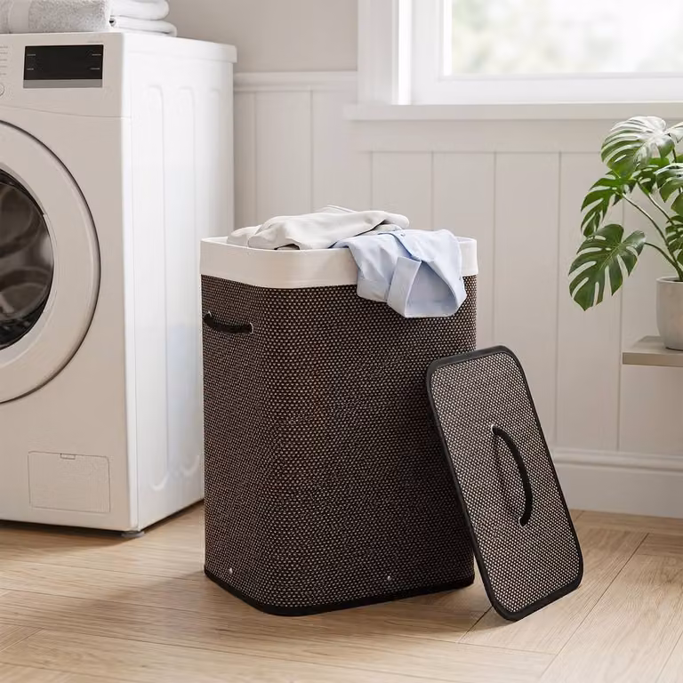 Gymax Bamboo Laundry Hamper with Lid and Removable Bag, Black, 72 L Capacity