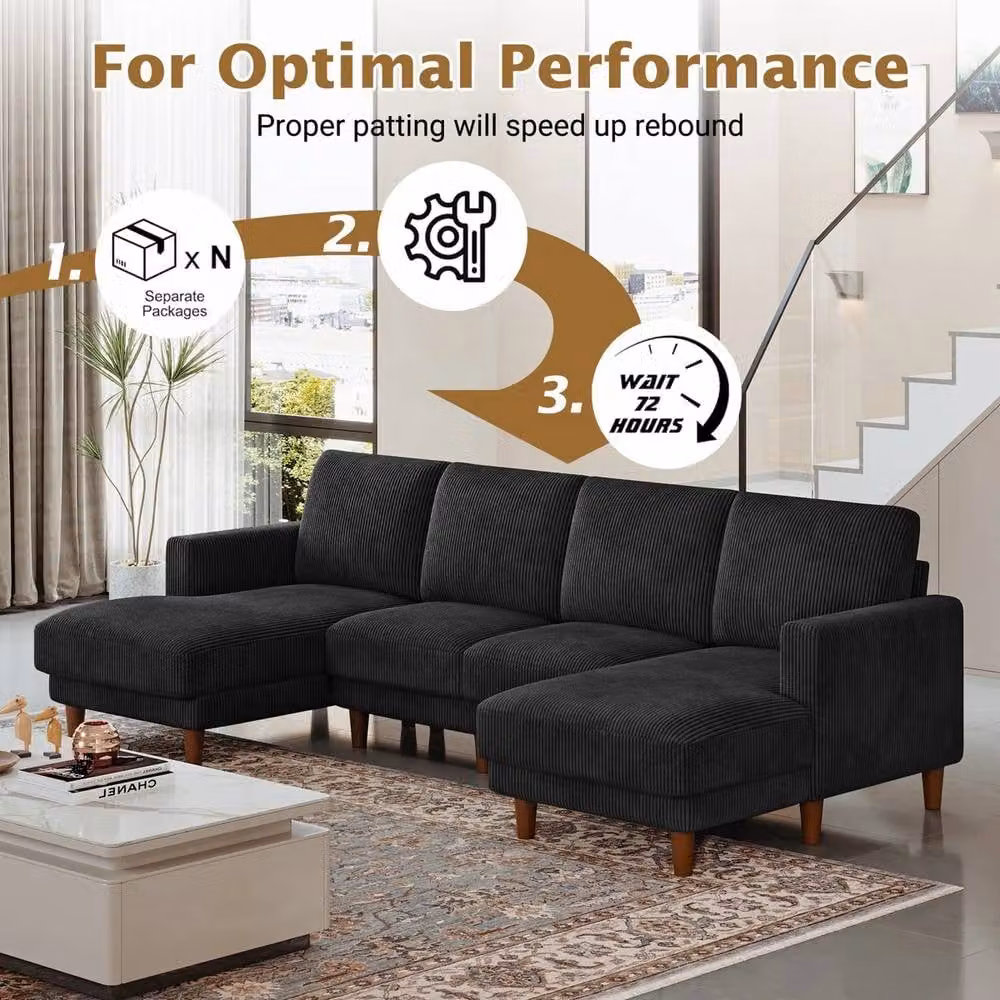 Dprodo Modern U-Shaped Sectional Sofa in Black with Scatter Cushions – 7