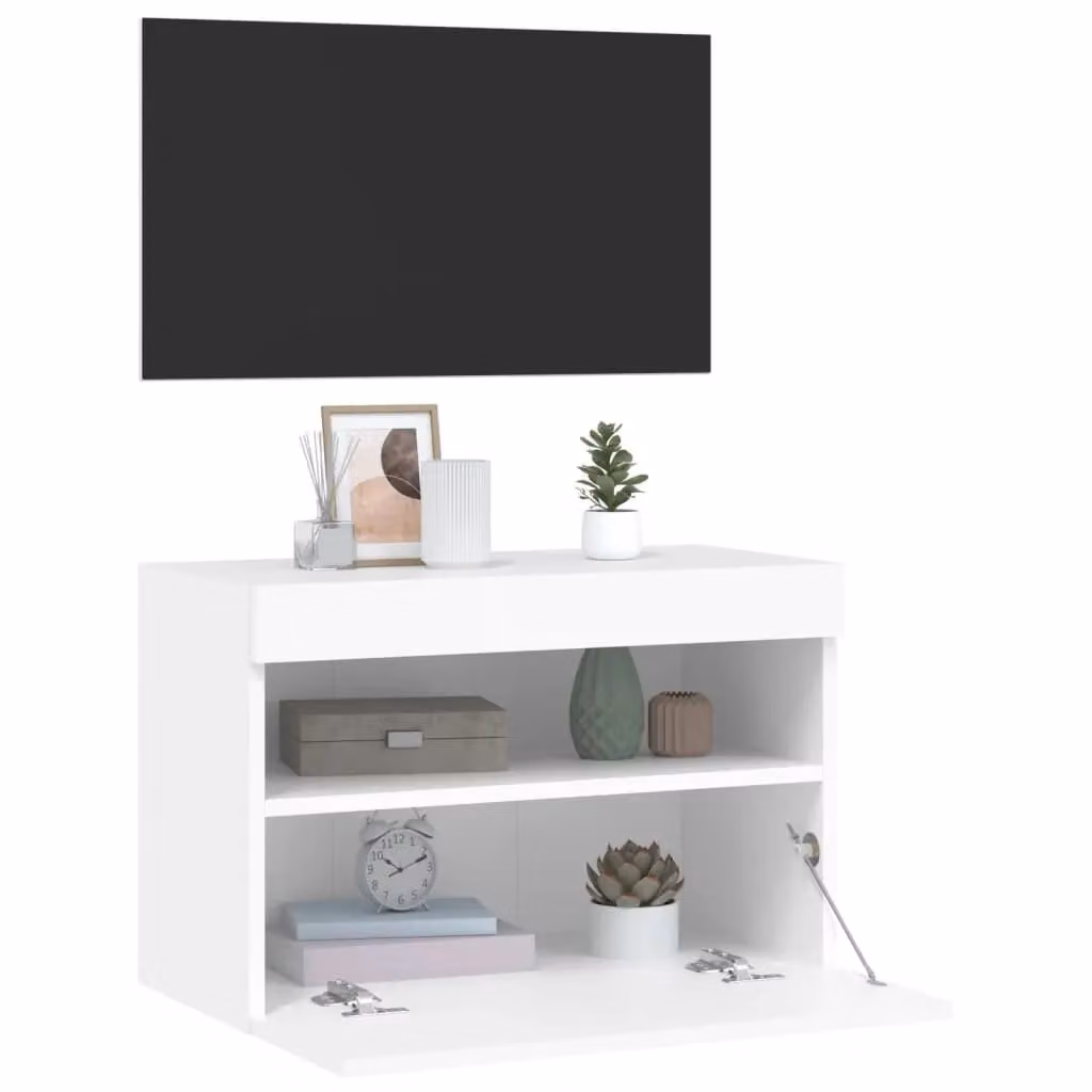 Berkfield Home Modern White Wall Mounted TV Cabinet with Integrated LED Lighting, W/D/H: 60 x 40 x 40 cm – 6