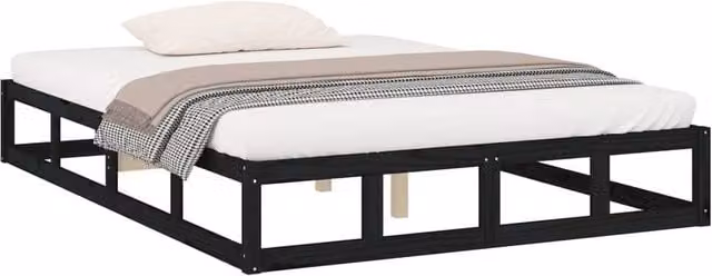 Berkfield Home Beautiful Bed Frame in Black Solid Pine Wood, W/D/H: 160 x 200 cm