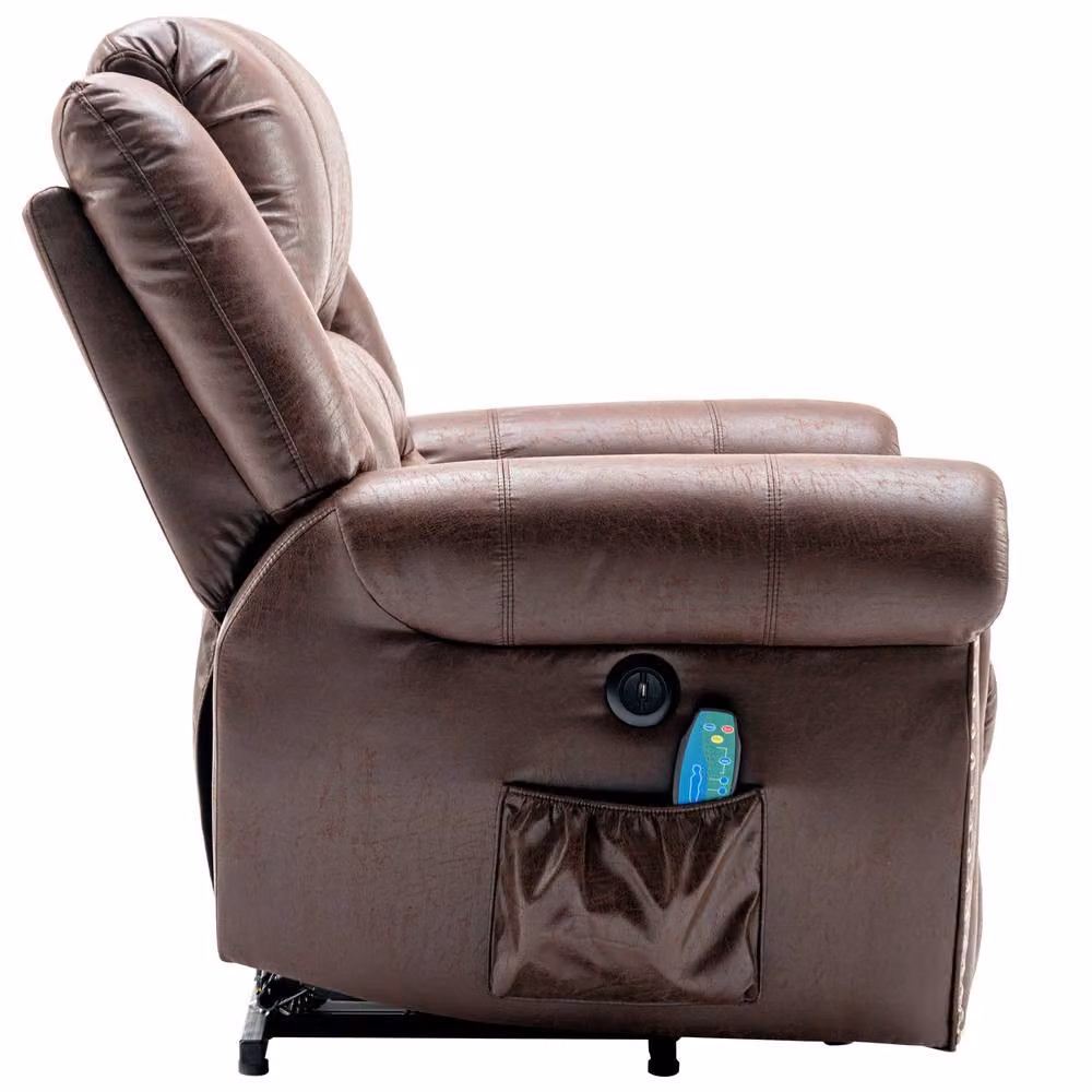 Rolipo Brown PU Leather Heated Massage Recliner Chair with Cup Holders – 3