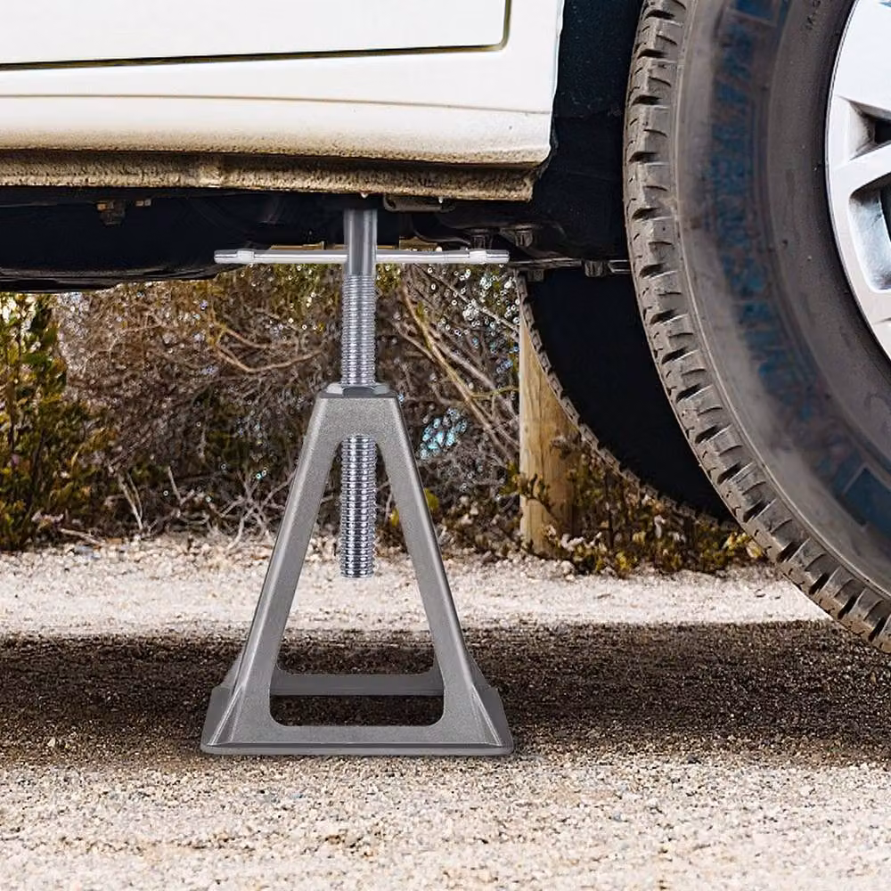 FLAVORA Adjustable Height Steel Axle Stand Set for Static Caravans, Silver, 2 Pieces, W: 40 cm, H: 100 cm – 3