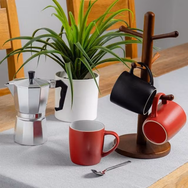 Argon Tableware Set of 6 Two-Tone Matt Porcelain Coffee Mugs, 350ml, Black and Red
