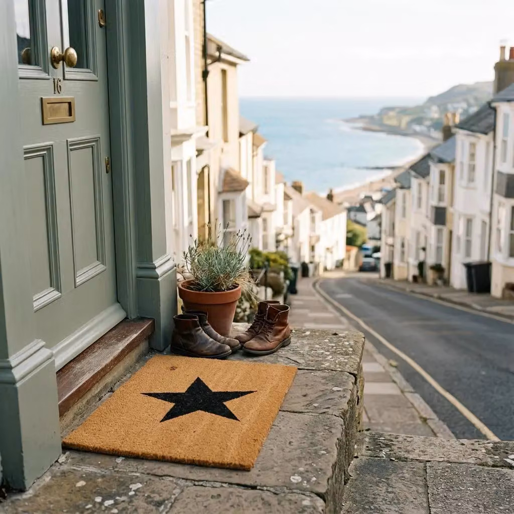 Nicola Spring Non-Slip Coir Door Mat with Black Star Design, W: 90 cm, D: 60 cm – 6
