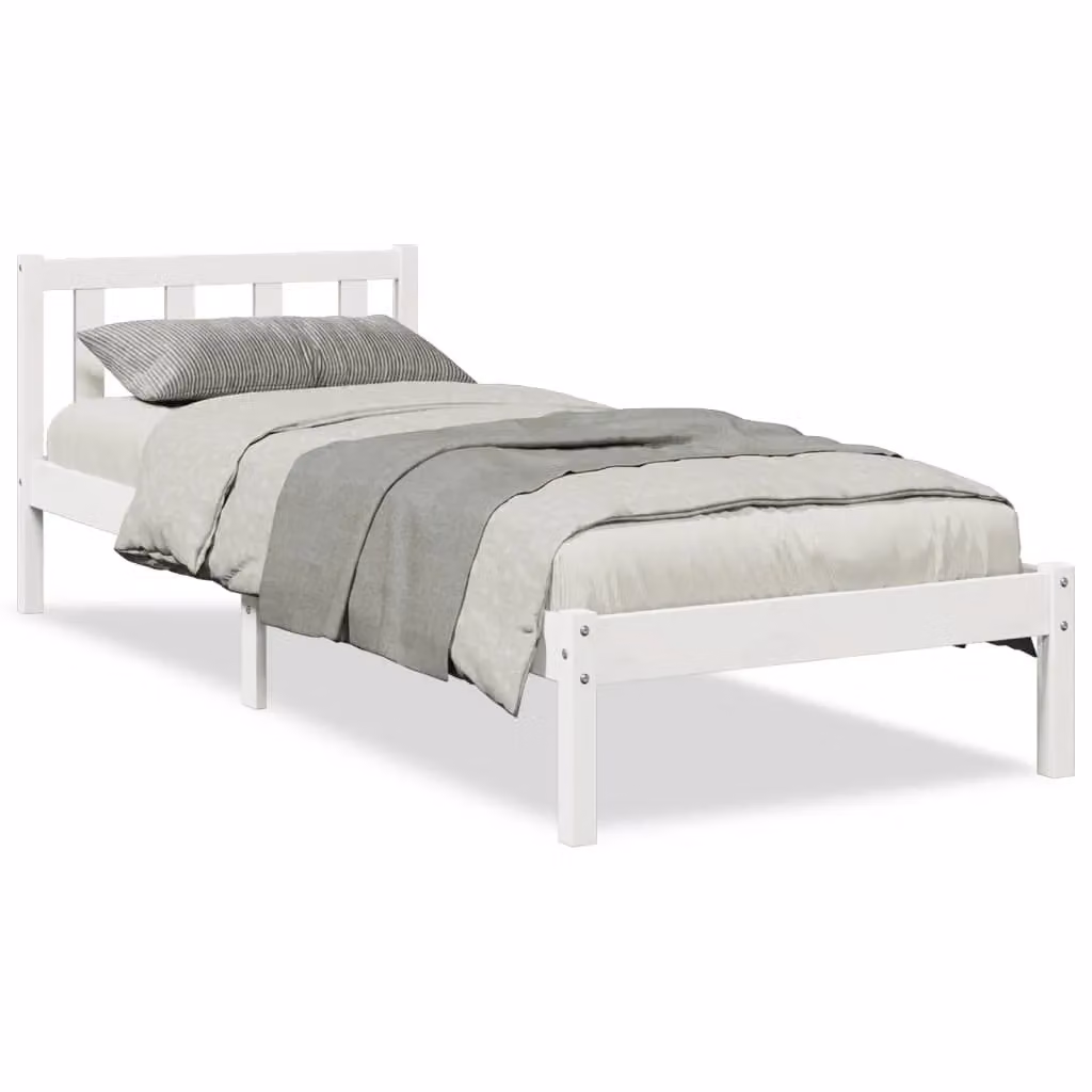 Berkfield Home Extra Long Solid Wood Pine Bed Frame in White, W: 90 cm, L: 210 cm – 2
