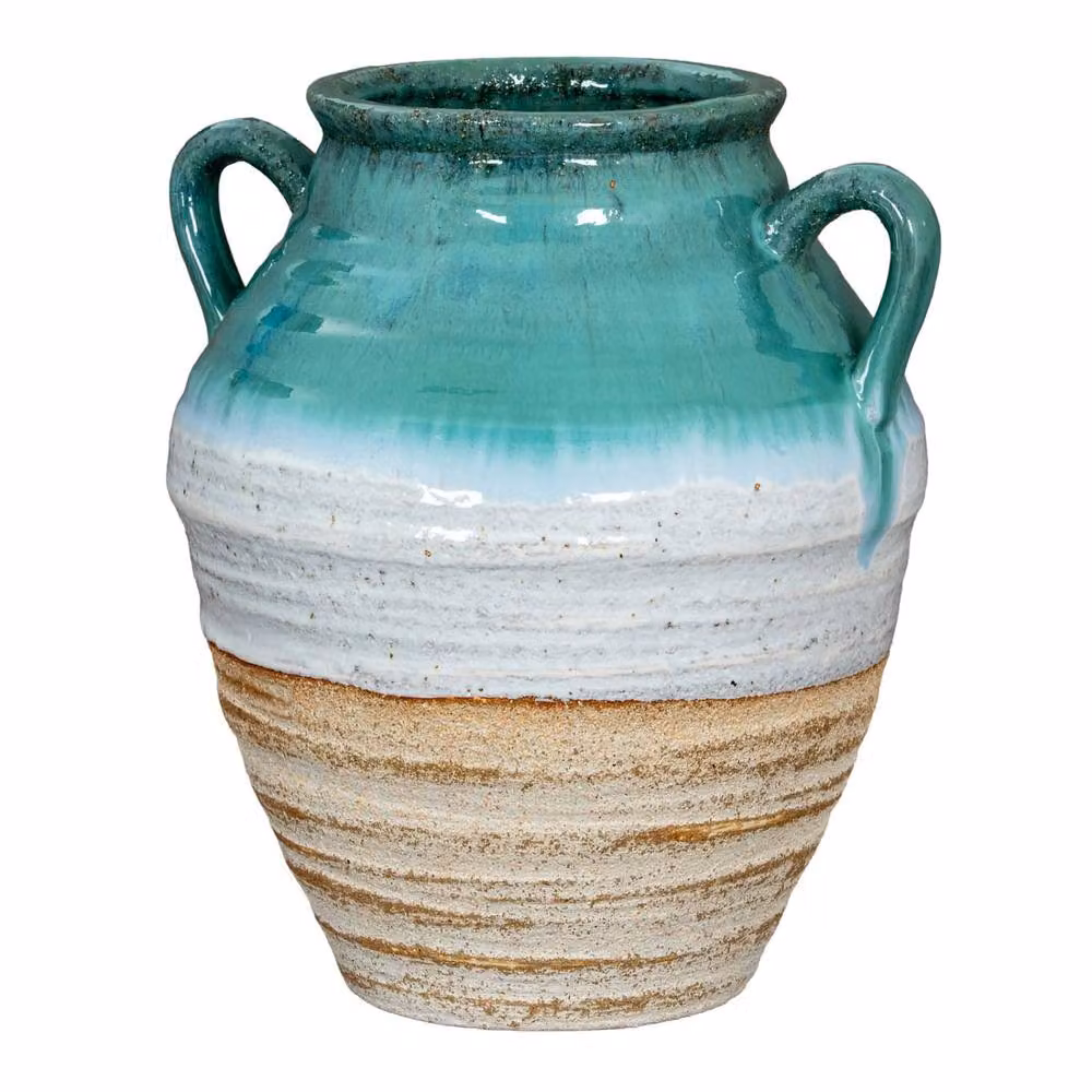 Wyld Haus Rustic Ombre Ceramic Vase in Turquoise, Sand and White, H 38 cm x W 35 cm x D 35 cm – 2