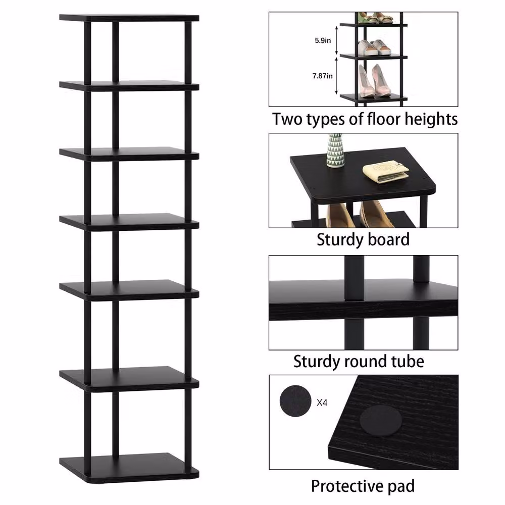 Huhote 7 Tier Narrow Shoe Rack Organiser in Black – 3