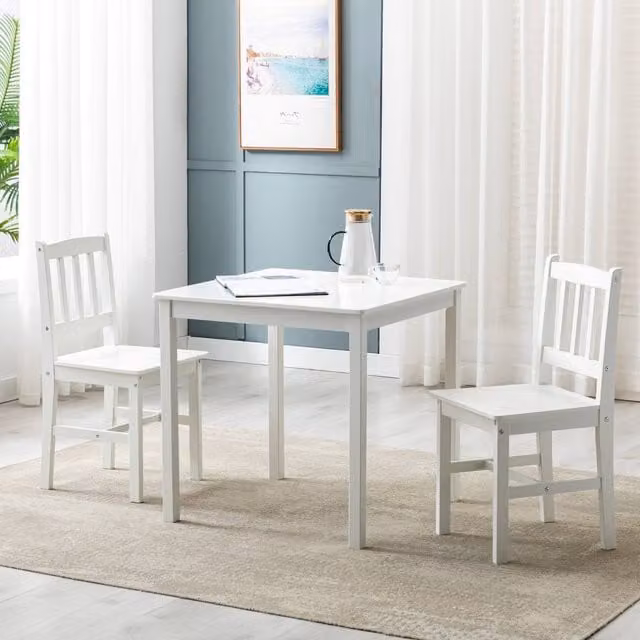 MCC Direct Solid Wood Square Kitchen Dining Table and 2 Chairs in White