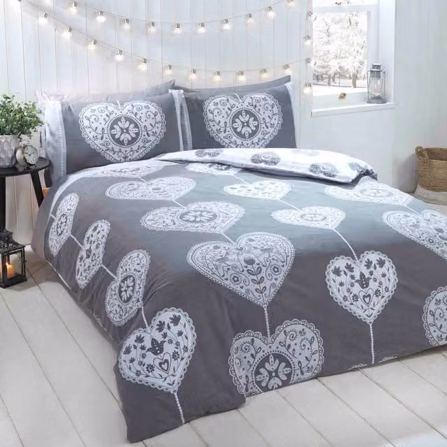 Rapport Home Scandi Heart Grey and Red Cotton Duvet Set with Pillowcase, Single, 90 x 200 cm