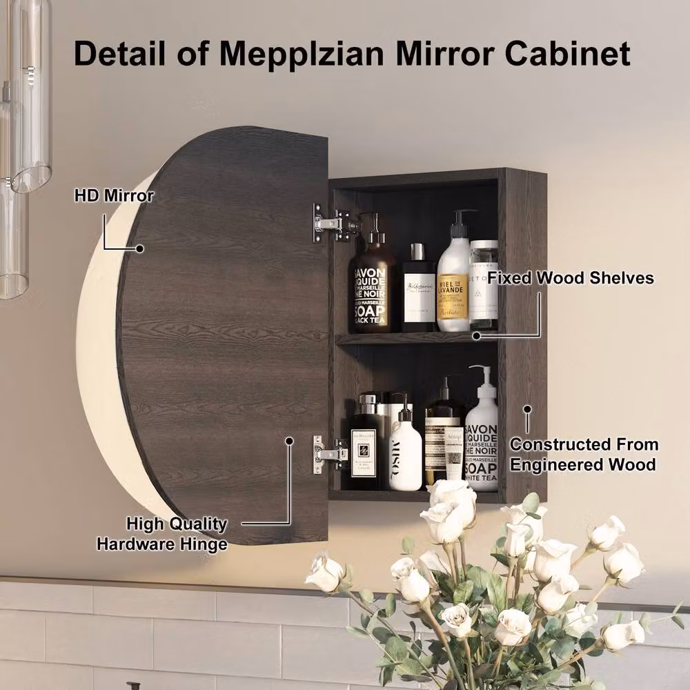 KEEPREAPER Black Oval Bathroom Mirror Cabinet with 2 Folding Doors, W: 60 cm, H: 96 cm, D: 11.43 cm – 2